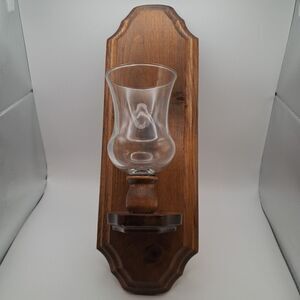 Vtg 80s Farmhouse Wood Arched 15.5" Wall Sconce With 5" Clear Globe Small Pillar